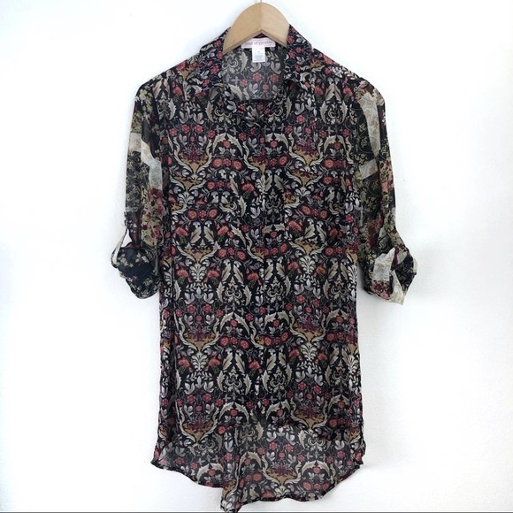 Band of Gypsies Sheer High Low hem Button Down - Picture 1 of 8